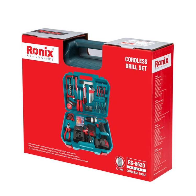 مجموعه 53 عددی دریل پیچگوشتی شارژی چکشی رونیکس مدل RS-8620